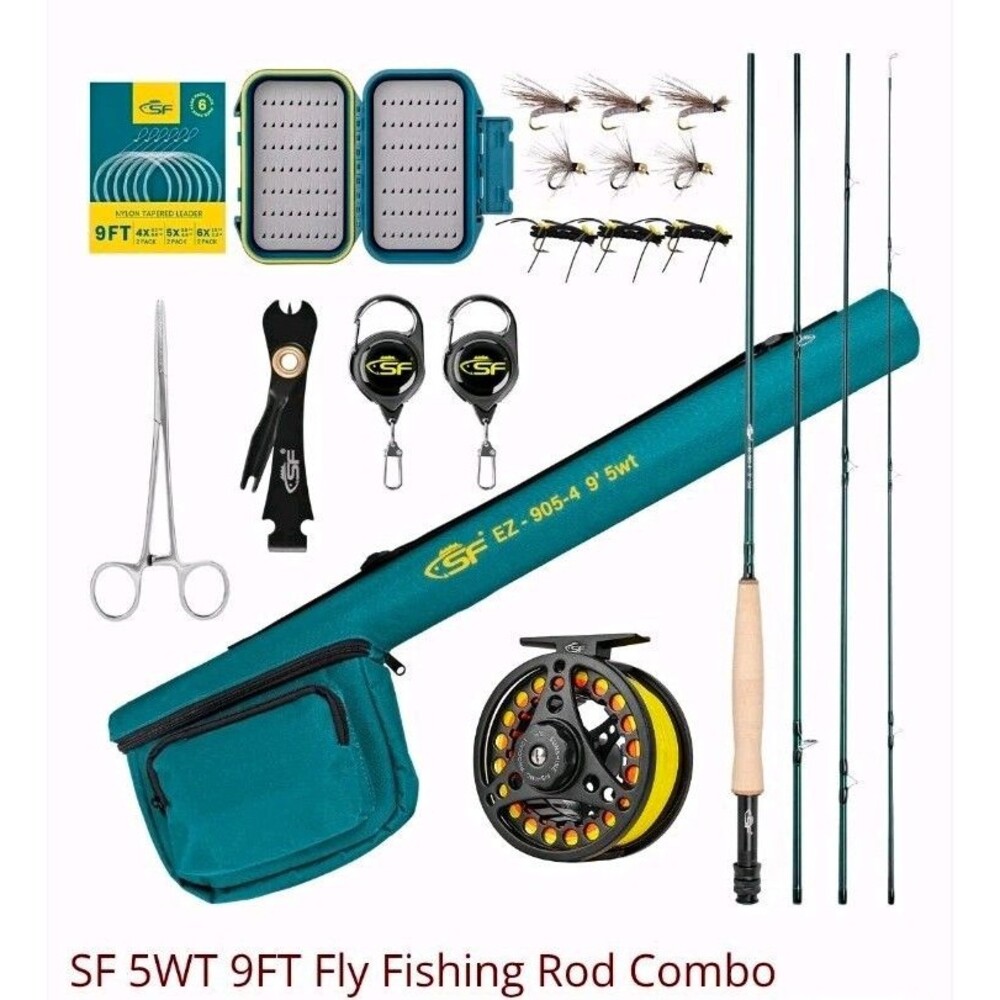 SF 5WT 9FT Fly Fishing Rod Reel Combo Starter Kit New Complete Setup Accessories